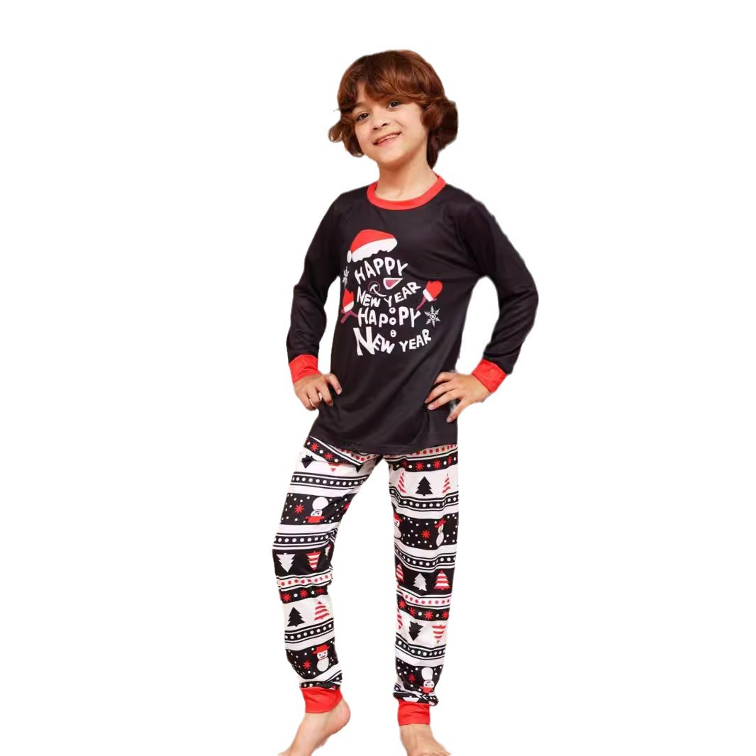 Weihnachtsalphabet Cartoon Schneeflocke Weihnachtsfamilienkleid bedrucktes Heimkleid Pyjama_voghion.com