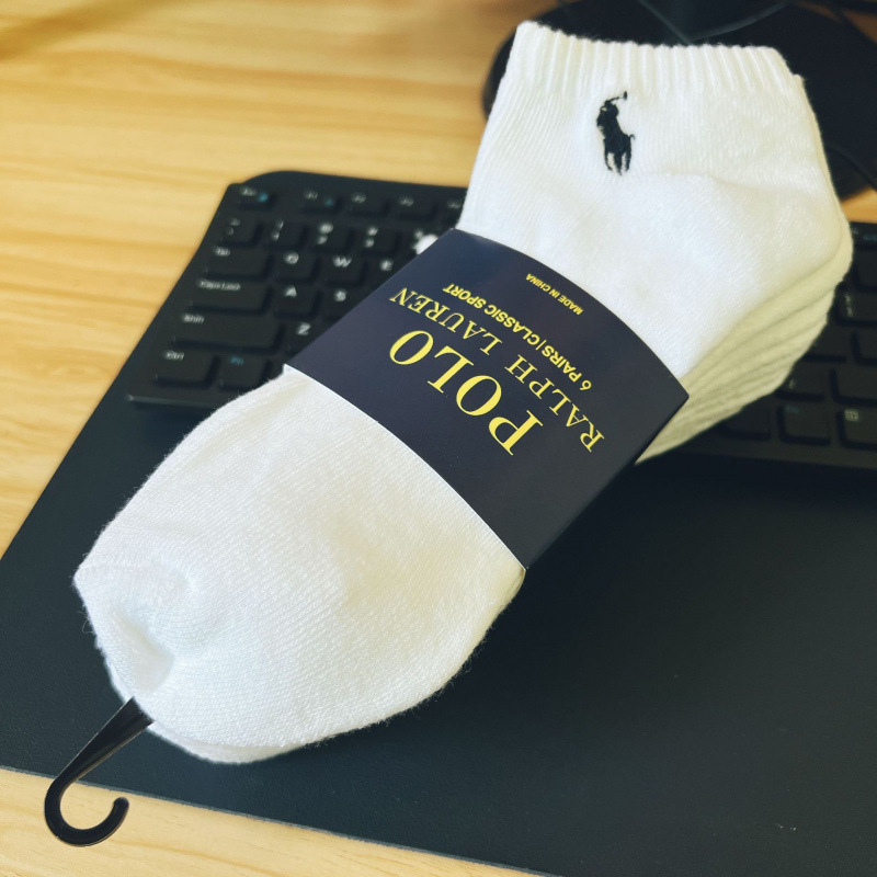 POLO Ralph Pony 6 Pair Spring and Summer Low-cut Socks Short Pain Socks Casual Sports Towel Bottom Men's Boat Socks