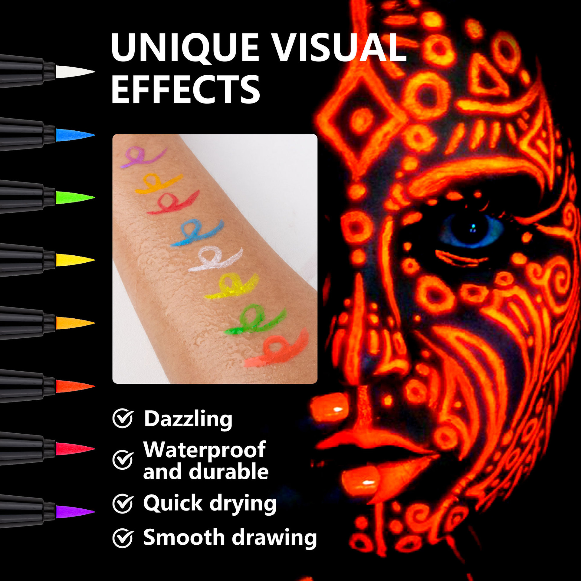 SHCOETY Halloween Colored Fluorescent Eyeliner, matte Luminous eyeliner Liquid Pen, painted face color, waterproof and sweat-proof undefined