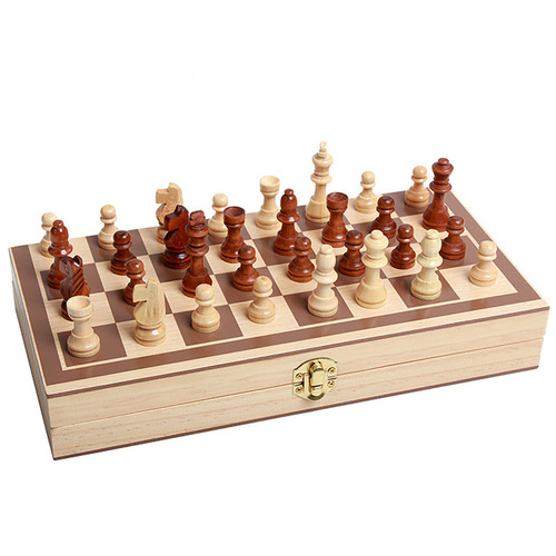 Foreign trade cross-border board game wooden chess set solid wood foldable parent-child interactive game toy