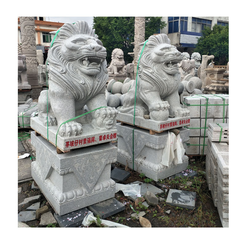 一套大理石汉白玉石狮子写字楼门口成对北京石狮图片汉白玉石狮子