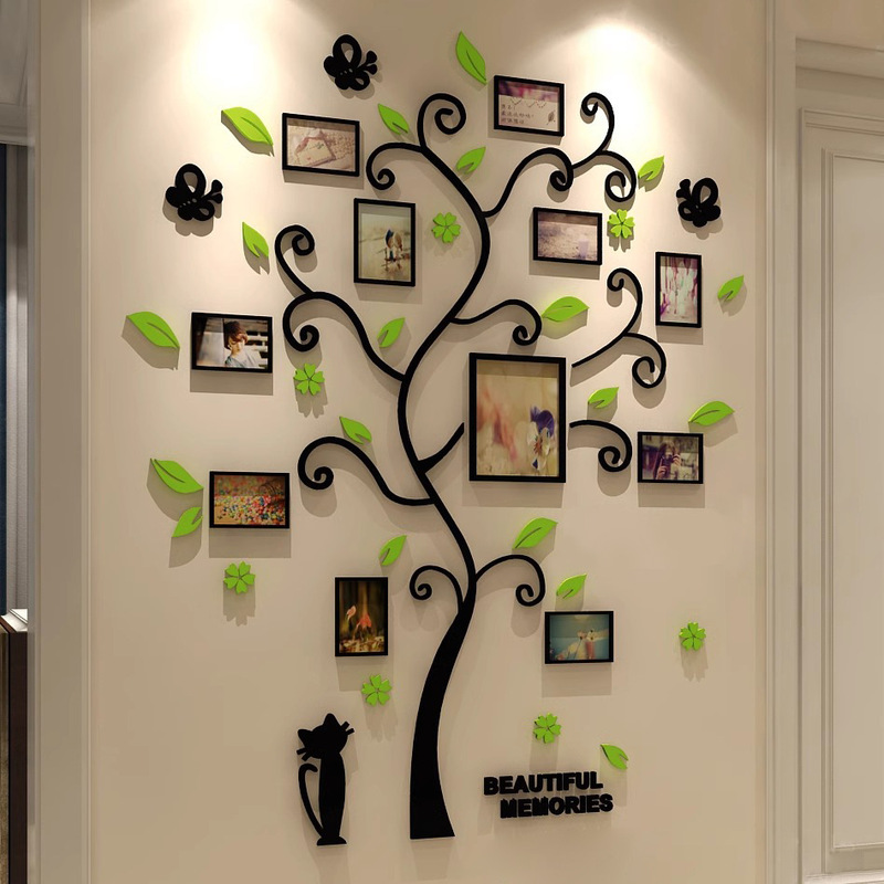 Acrylic Photo Frame Photo Tree Wall Sticker Living Room Bedroom Background Wall Decoration 3D Stereo Self-Adhesive Wall Sticker Creative Home