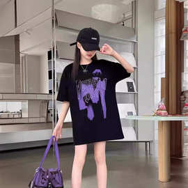 女童宽松短袖夏装2024新款女大童韩版洋气中长款潮t半袖网红T恤裙