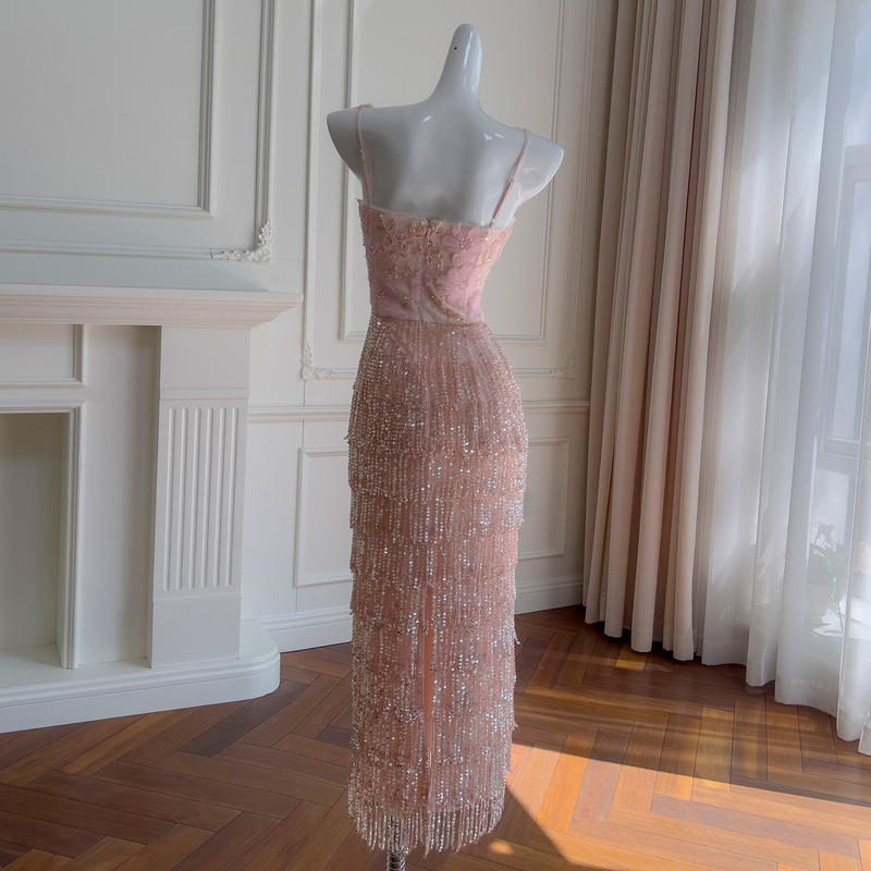 ライトラグジュアリーセレブスタイルフレンチスタイルドレススカート刺繍スパンコールタッセルヒップスカートドレス69266+Y472|undefined