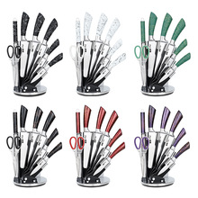 外贸不锈钢马蹄柄8件套刀具套装厨房家用带刀套菜刀厨师跨境专供