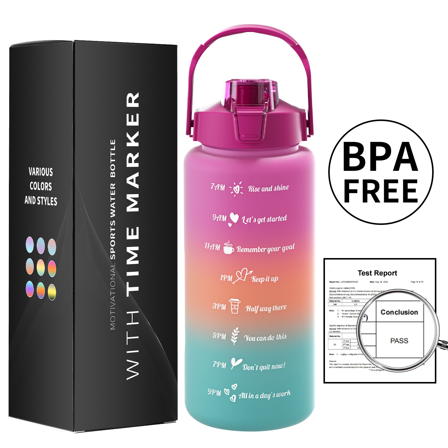 Taza de agua de gran capacidad taza de paja de plástico espacio simple olla botella de equitación deportes al aire libre taza de agua conjunto de tres piezas con caja