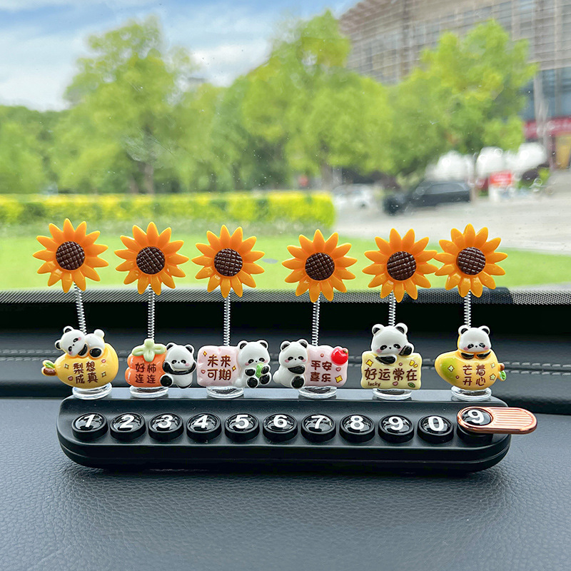 Sunflower Blessing Panda Temporary Parking Number Plate Creative Cute Moving Car Phone Plate Aromatherapy Car Interior Decoration