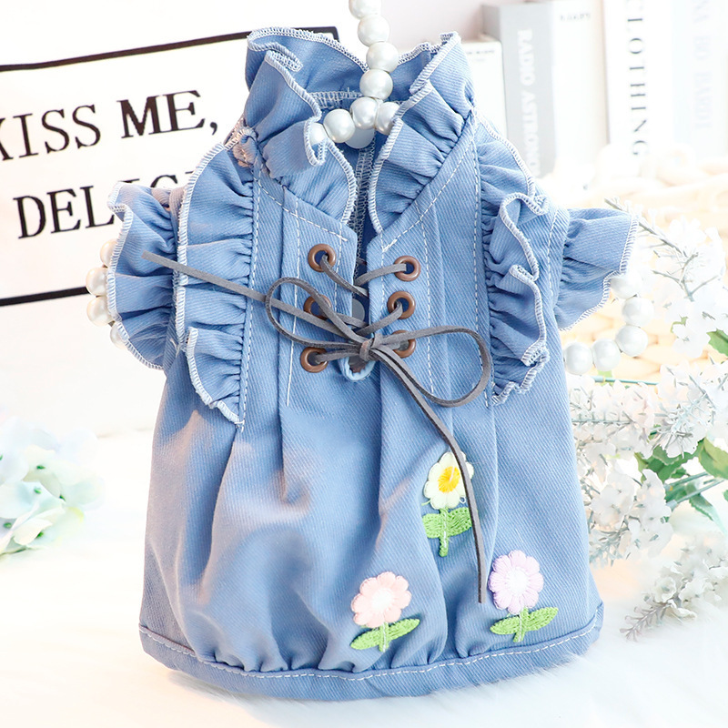 Puppy Clothes Autumn Outfit Cat Denim Cardigan with Drawstring Fresh Cute Small Dog Pet Foreign Trade Wholesale 6892