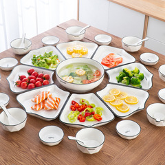 ins Nordic Black Line Ceramic Platter Bowl Plate Set Simple Home Use Internet Famous Japanese Style Reunion Gathering Tableware 