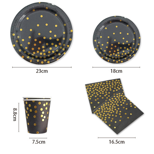 Scattered dot black gradient hot stamping paper plate party supplies disposable hot stamping paper plate paper cup tissue tableware