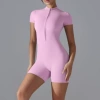 7147 Short Sleeve Shorts Jumpsuit-Sakura Pink