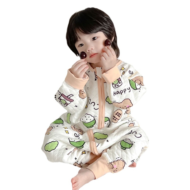 Autumn and Winter new children's seamless quilted sleeping bag baby thickened Anti-kick quilt split leg one-piece pajamas