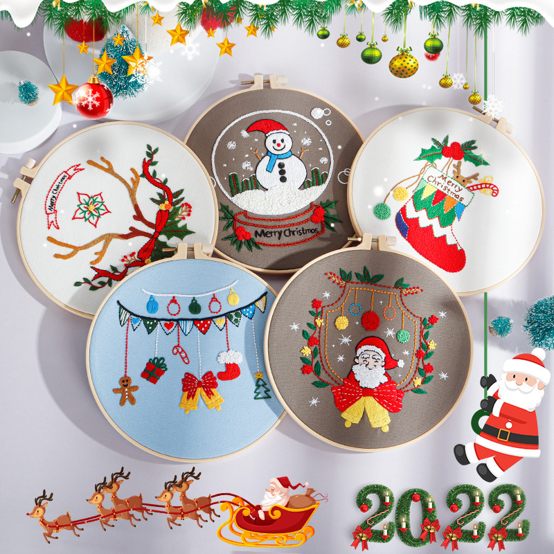 thumbnail image 1 of 5 juegos de kits de bordado de Navidad (con patrones e instrucciones) Kits de punto de aguja para suministros de bordado para adultos (patrones de invierno), 1 of 4