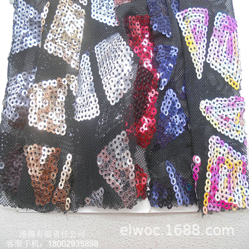 三角形布料 珠片3厘米 菱形三角 亮片网布机绣 几何绣花网料4008W