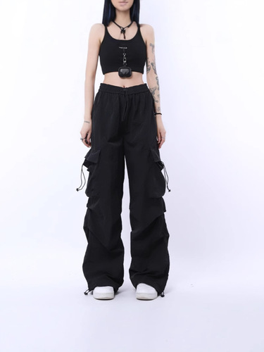 American retro lined work pants for women, loose hot girl style hiphop street dance pants with functional drawstring long pants