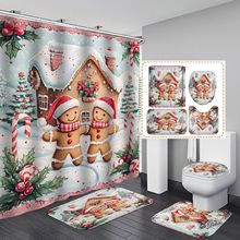 欧美饼干人装饰浴帘浴帐圣诞系列跨境3D数码印花防水涤纶浴帘批发