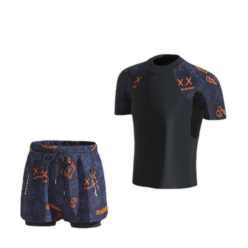 Men's swimsuit professional anti-embarrassment large size loose double-layer swimming trunks sun protection hot spring full body men's swimsuit suit