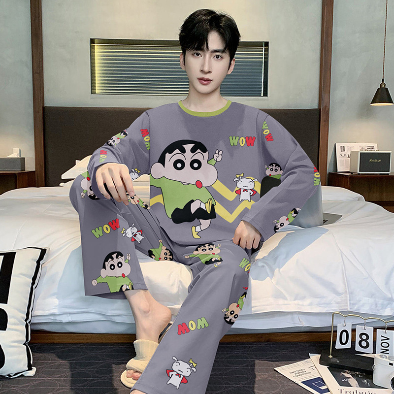 Spring and Autumn New Style Men's Thin Cartoon Cute Student Comfortable Youth Simple Casual Large Size Home Wear