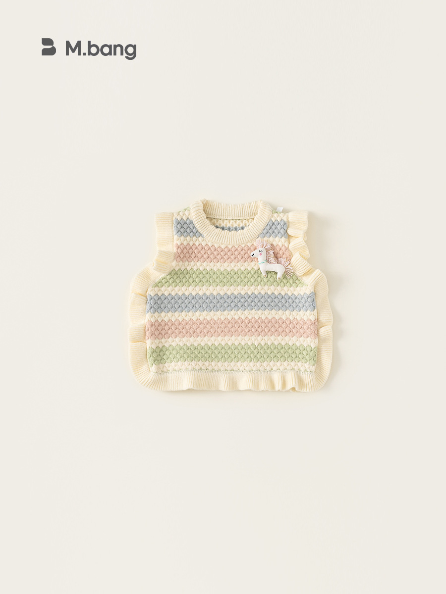 Yoobao ropa infantil 2025 nuevo chaleco de niñas suéter sin mangas cuello largo primavera niños chaleco de punto a rayas de color
