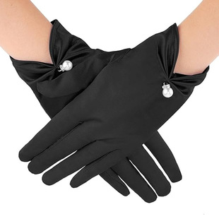 Women Bridal Wedding Gloves Satin Short Opera Gloves Pearl Wrist Banquet Dress Gloves Fancy Party Flower