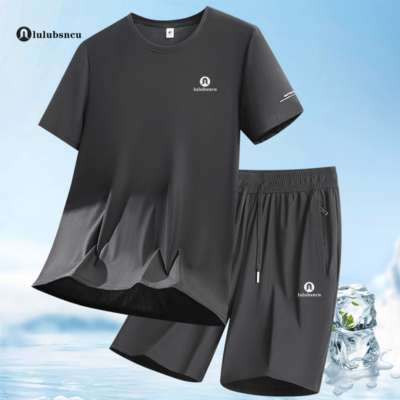Lulu Quick-Drying Suit Men's 2026 Summer New Sports Casual Tops Ice Silk Short-Sleeved Shorts Training Running Clothes