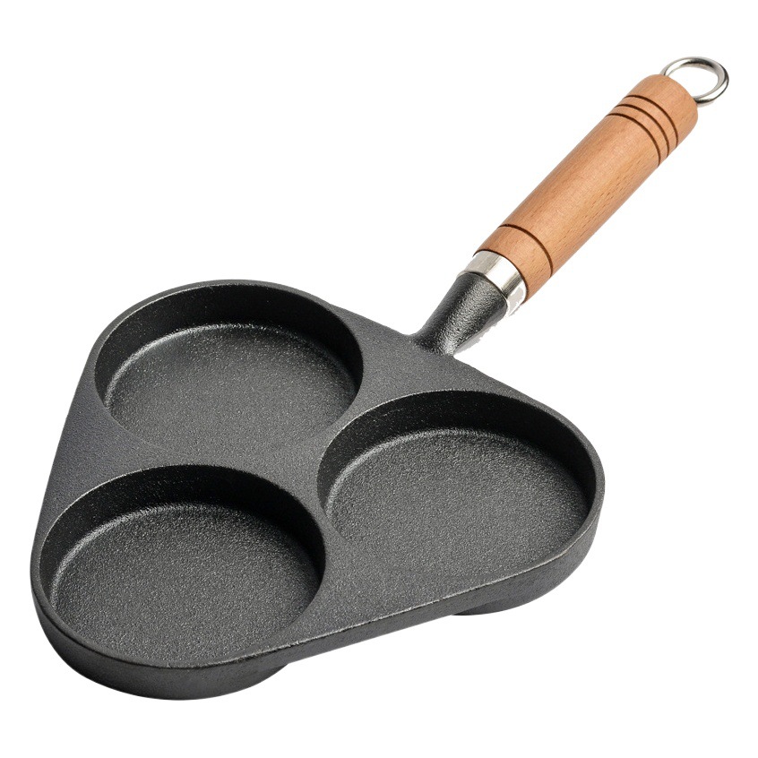 Hogar de tres agujeros de hierro fundido huevo sartén huevo hamburguesa máquina huevo dumpling pan huevo freír máquina molde de la torta sartén antiadherente