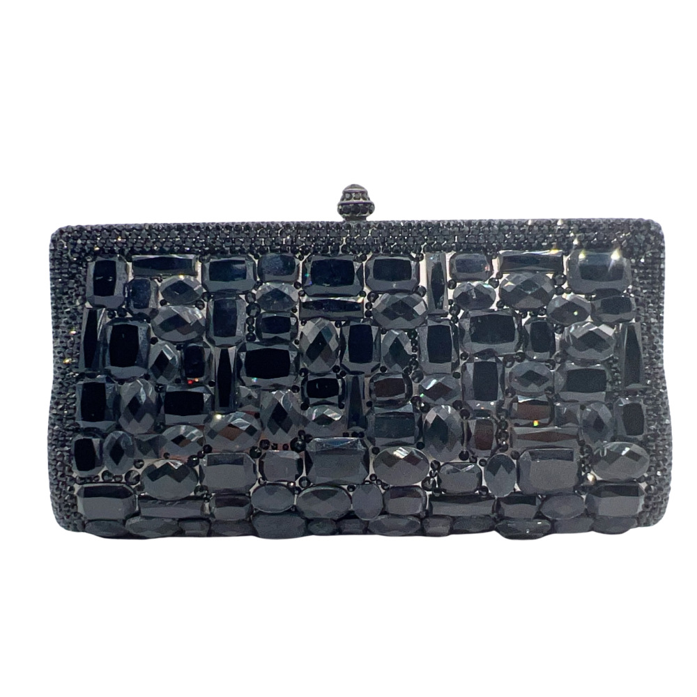 Túi clutch nữ đính đá kim cương handmade đáy kính xách tay dự tiệc — vàng, bạc, màu tím đậm, màu xanh đậm chi tiết 7