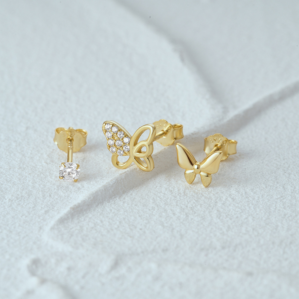 3g Weight Ear Studs Classification 1 Set Quantity Daily Occasion 925 Sterling Silver Material Star, Butterfly Pattern Women's Gender Plating Design Simple Style Style 1 Set 925 Sterling Silver Star Butterfly Ear Studs 84