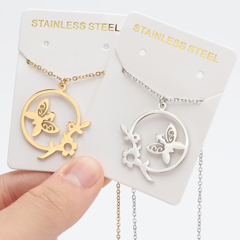 Fashion Flower Butterfly Stainless Steel Titanium Steel Plating Hollow Out Pendant Necklace 1 Piece