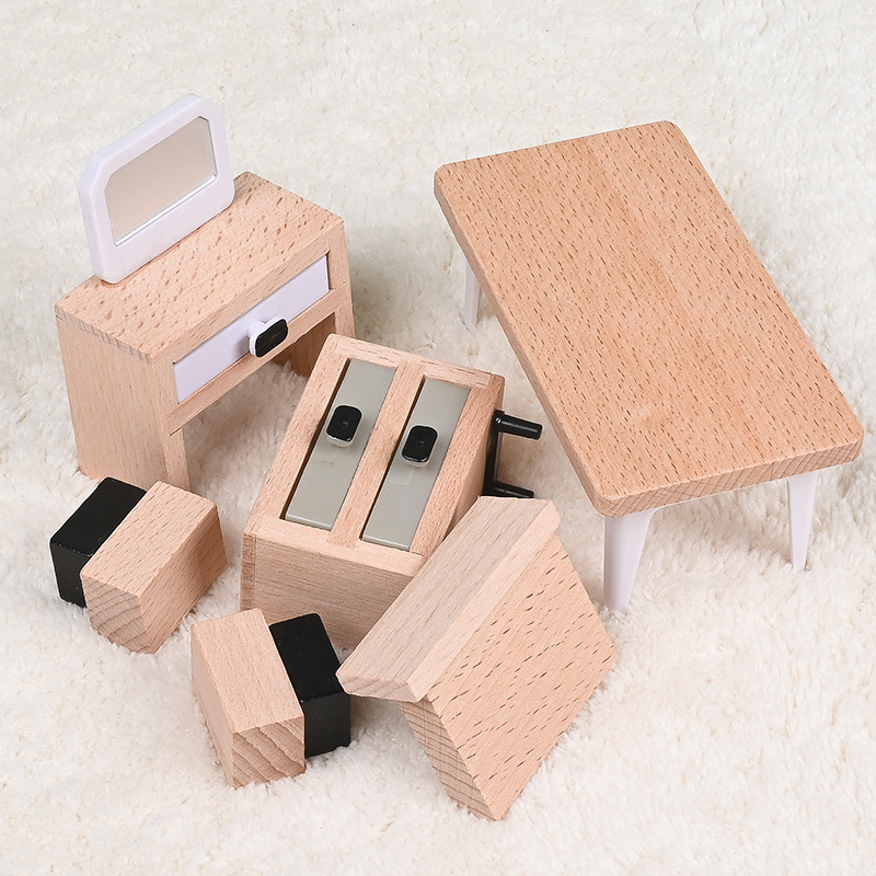 Accesorios de decoración de casa para niños Mini simulación de madera Juego de muebles pequeños Escena modelo Sofá en miniatura Mesa y silla Decoración
