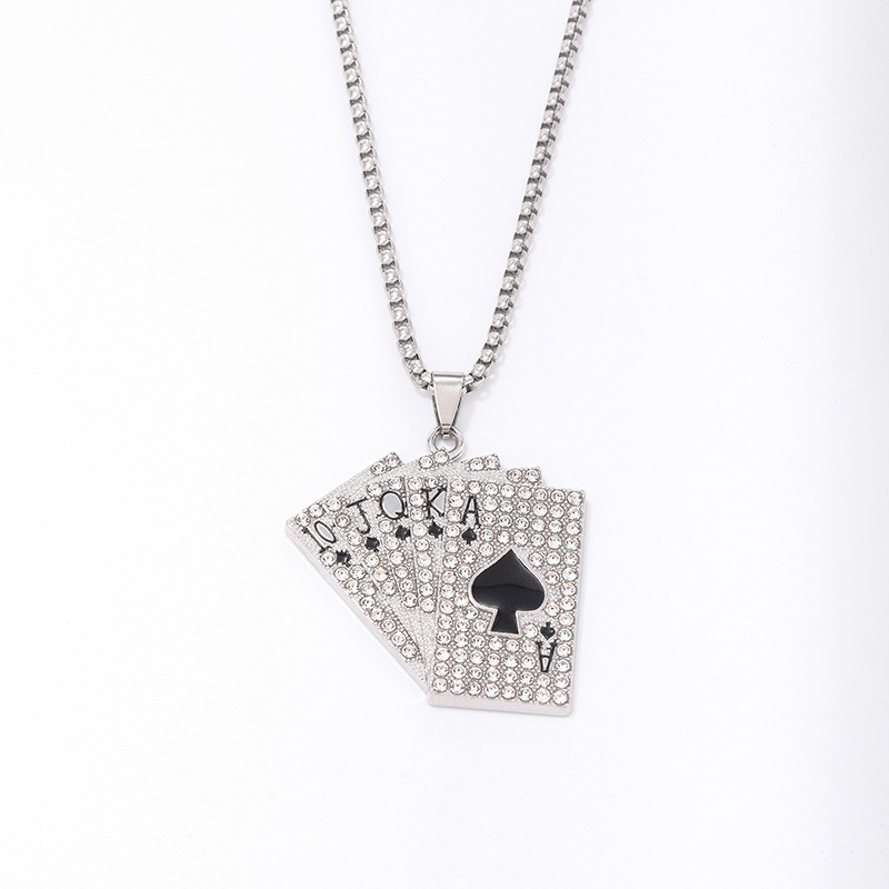 Hip-Hop Poker 304 Stainless Steel Zinc Alloy Plating Inlay Rhinestones Rhodium Plated Men's Pendant Necklace display picture 8