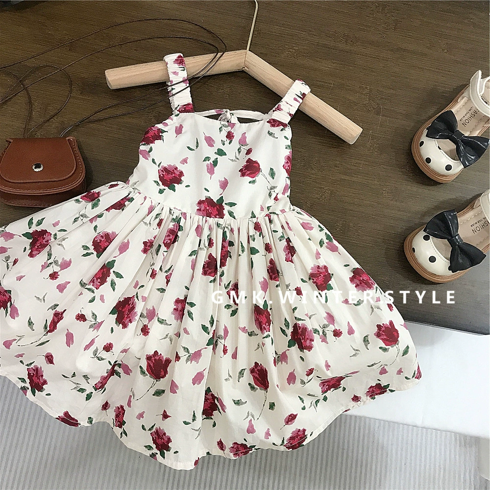 Summer retro girl's skirt, top with cups, sleevless dress, children's clothing, flowered