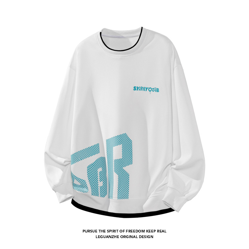 American High Street Retro Two-piece Crew Neck Sweatshirt Men, Versatile Loose Casual Base Shirt With Long Sleeves_voghion.com