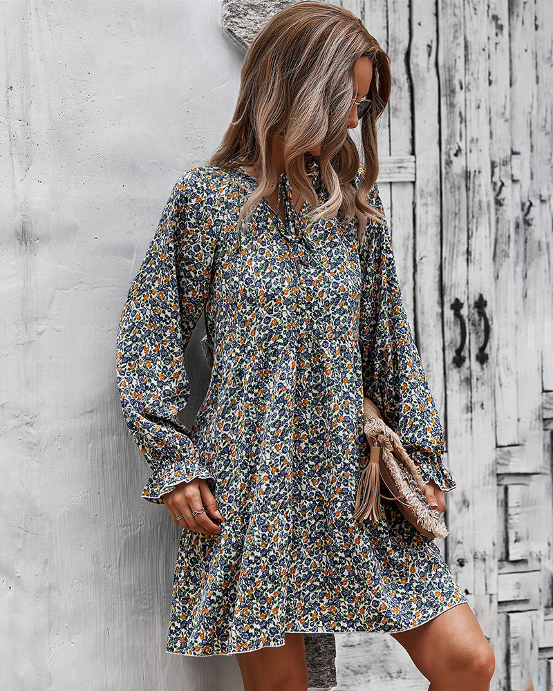 Floral Print Long Sleeve Slim Dress NSDY73914