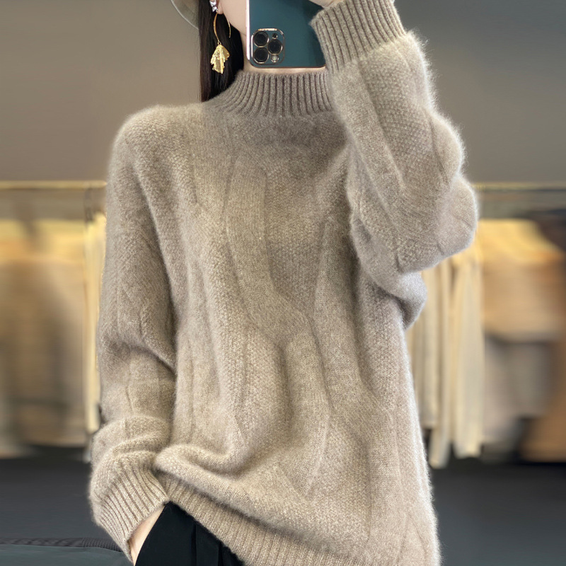 Autumn and Winter New Half-turtleneck Sweater Women's 100 Wool Thickened Cashmere Inner Loose Knitted Sweater Base Shirt Autumn and Winter New Half-turtleneck Sweater Women's 100 Wool Thickened Cashmere Inner Loose Knitted Sweater Base Shirt