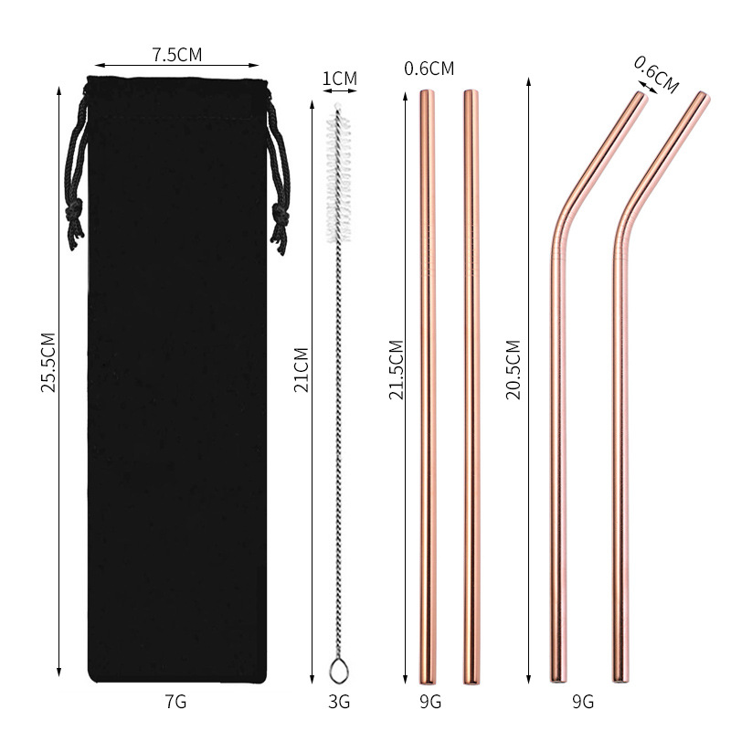 Traje de paja de acero inoxidable 304 especial transfronterizo de Amazon de color chapado en titanio tubo de bebida de metal café leche té paja