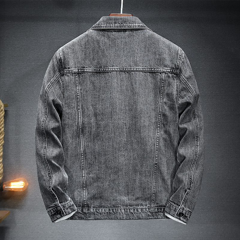 Men's Clothing autumn gray simple slim denim jacket_voghion.com