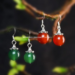 New Ethnic Style Retro 925 Silver Agate Earrings Chinese Style Han Dynasty Accessories Internet Celebrity Elegant Earrings