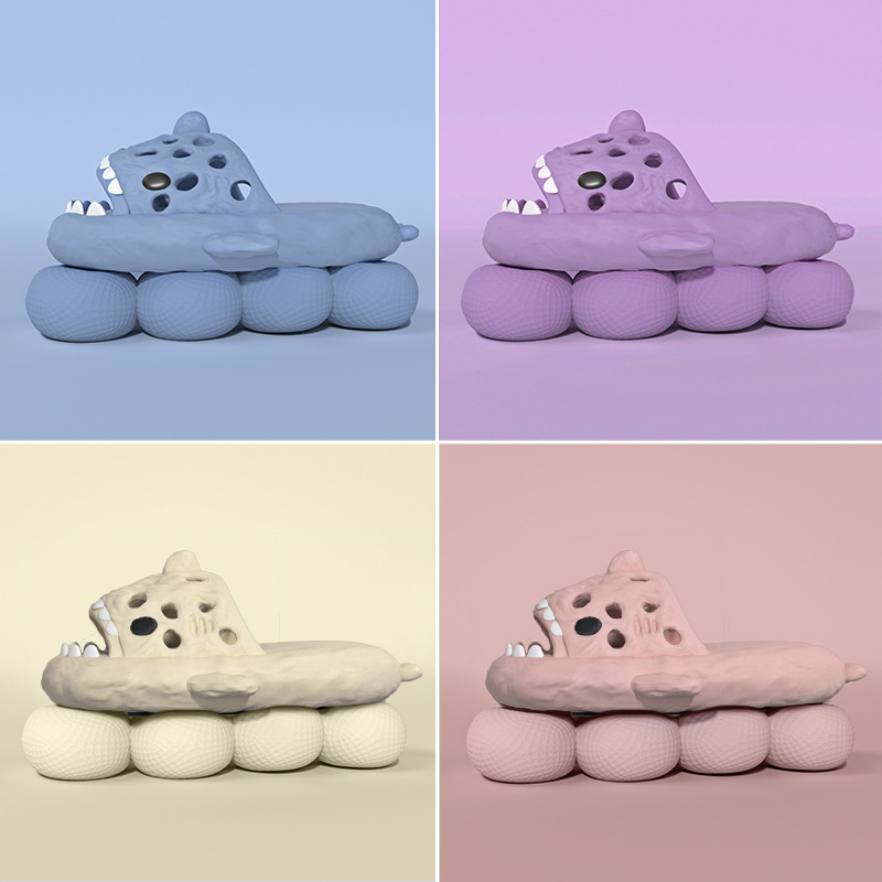 鲨魚拖鞋女家居夏季防滑EVA室內踩屎感情侶涼拖鞋男士厚底涼拖潮