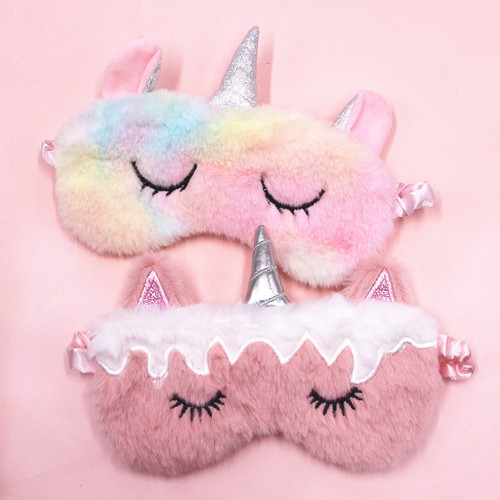 Cross-border new unicorn eye mask gradient colorful plush eye mask blackout cartoon eye mask travel multiple combinations