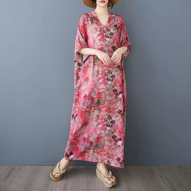 Реичный выстрел 2025 Летний цвет праздничный стиль туристический воротник ретро длинная юбка, покрывающий мясо, хлопковое платье