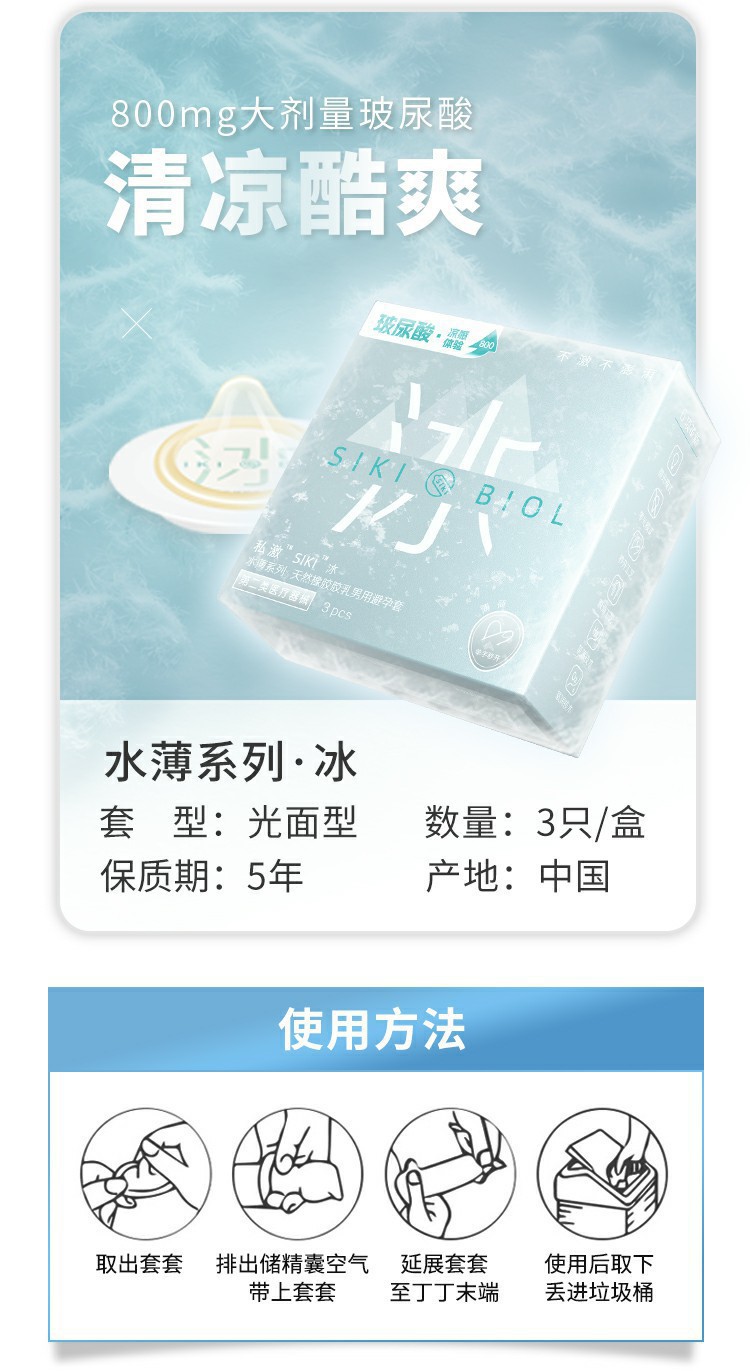 Siki Private Ice Ultra-Thin Condoms for Men, Natural Latex, 3-Pack — detail image 14