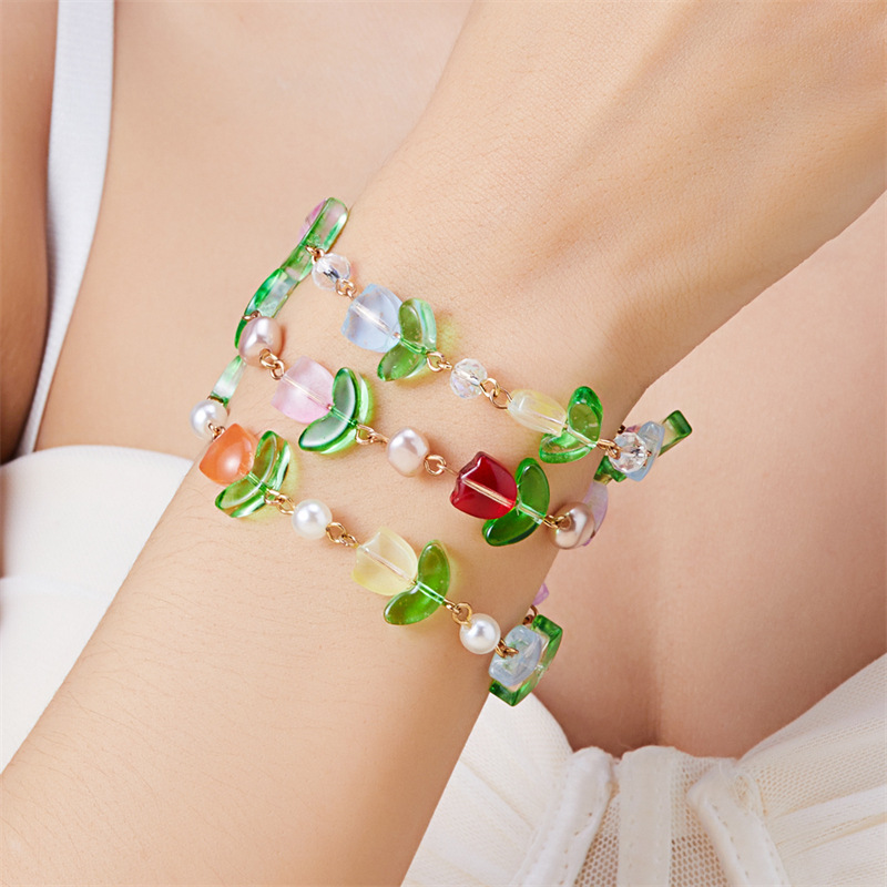 IG Style Flower Imitation Pearl Alloy Resin Women's Bracelets display picture 4