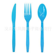 纹路蓝色刀叉勺一次性刀叉勺生日派对用品蛋糕叉纯色塑料刀环保