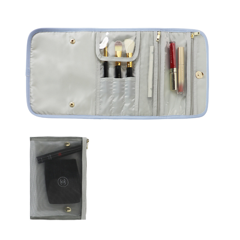 杂物皮质化妆包 化妆刷手提包 护肤收纳卷袋 pu三折洗漱包尿布包