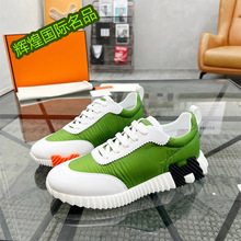 新款头层牛皮搭配帆布男士舒适透气驾车休闲鞋时尚撞色百搭运动鞋