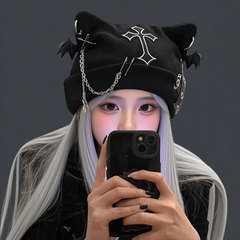 日系亜文化オリジナルパンク猫耳帽クロスチェーン毛糸帽チェーンクールかっこいい帽子