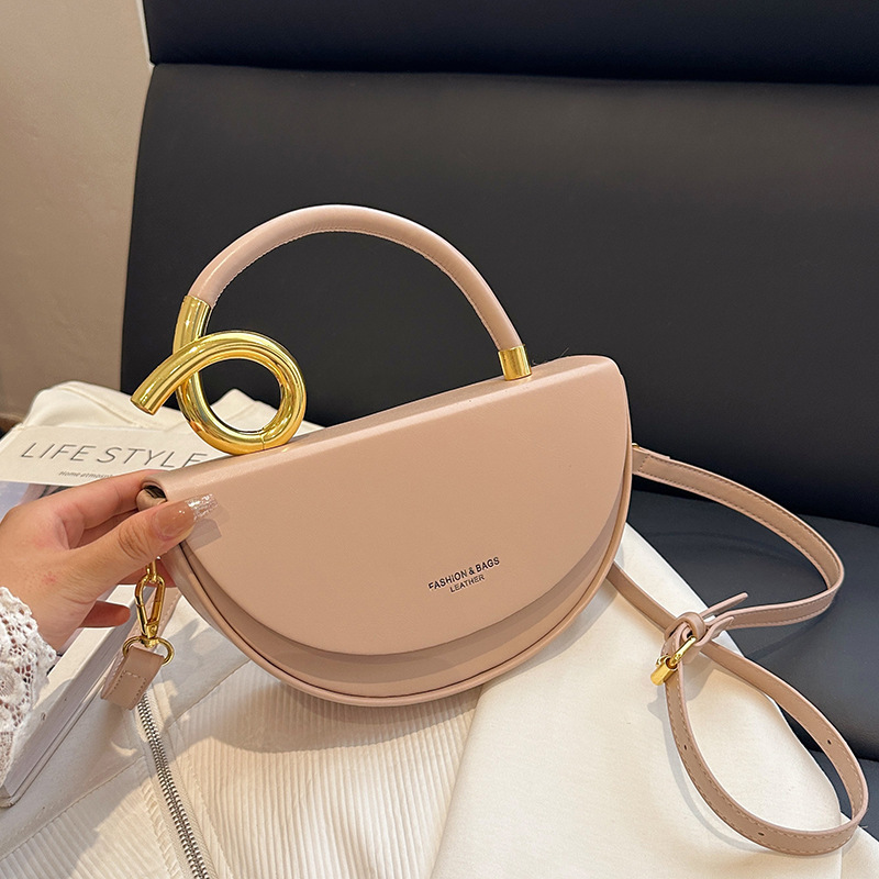 Cross-Border Personalized Versatile Saddle Bag Fashionable Texture Trendy Semi-Circular Bag Candy Color Daily Commuting Shoulder Crossbody Bag
