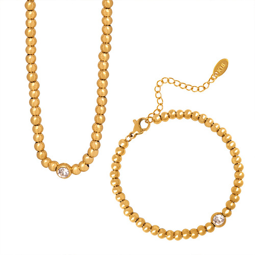 Chinese style ins trend titanium steel gold-plated beads personalized fashion necklace exquisite bracelet zircon pendant jewelry set