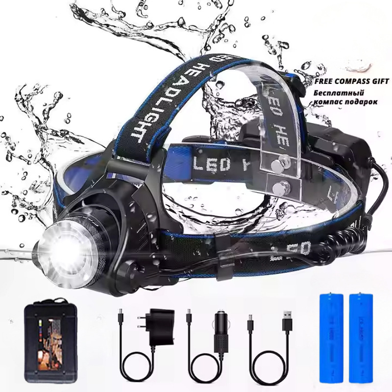 Luz intensa inducción faro telescópico zoom teleproyección USB carga al aire libre impermeable luz de pesca nocturna LED antorcha montada en la cabeza